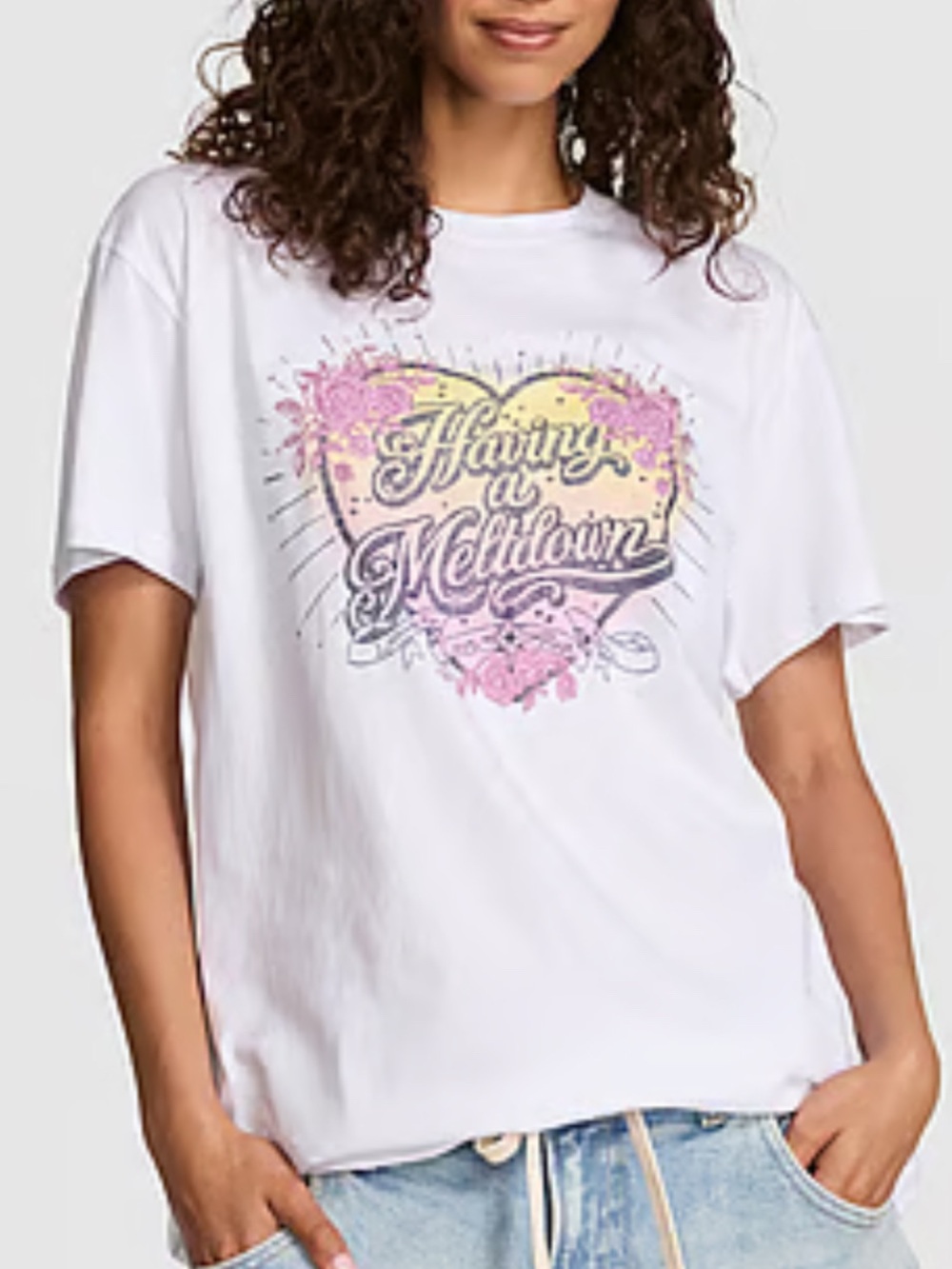 New S L White Victorias Secret PINK T Shirt Having A Meltdown Floral Heart Top